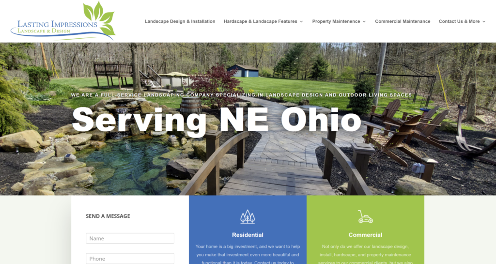 Picture of the Lasting Impressions Landscape & Design website home page. This website was developed by Mosaic eMarketing, a website development company. 