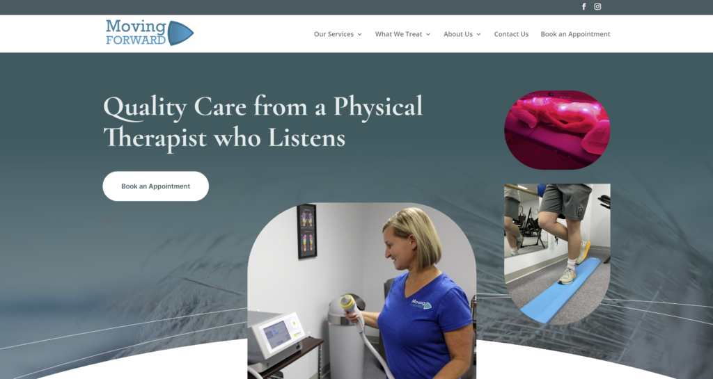 Picture of the Moving Forward Wellness Center website home page. This website was developed by Mosaic eMarketing, a web development company. 