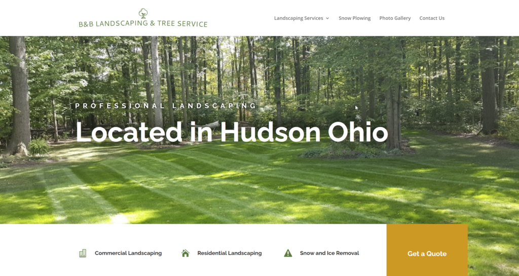 Picture of the B&B Landscaping & Tree Service website home page. This website was developed by Mosaic eMarketing, a website development company. 