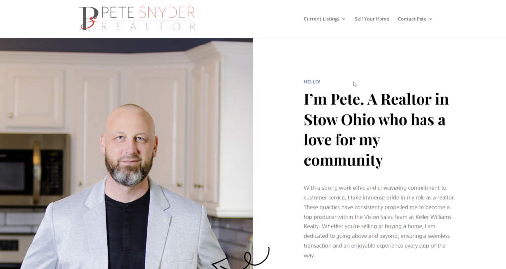 Picture of the Pete Snyder website home page. This website was developed by Mosaic eMarketing, which offers web development services. 